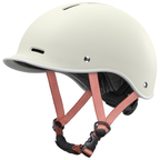 Minimalist Cream Urban Cycling Helmet With Adjustable Coral Straps For City Commuting