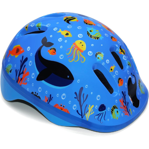 Helmorra Blue Under The Sea Kids Safety Helmet With Whales And Fish