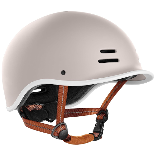 Minimalist Cream Urban Cycling Helmet With Adjustable Coral Straps For City Commuting