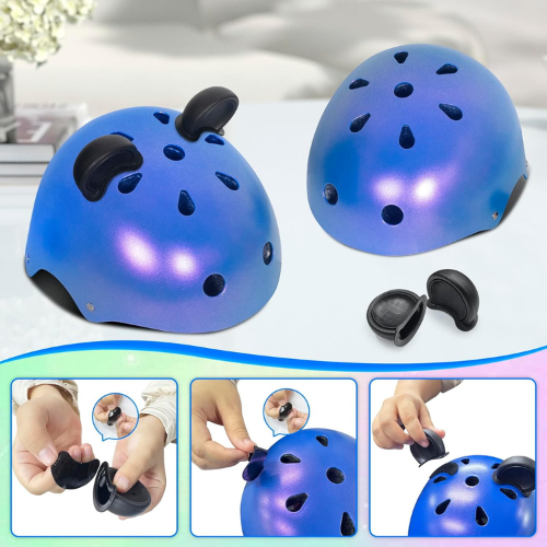 Helmorra White Kids Safety Helmet With Cute Black Ears For Cycling And Skating