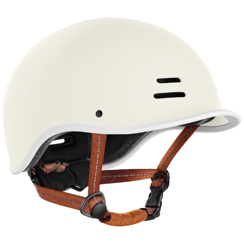 Minimalist Cream Urban Cycling Helmet With Adjustable Coral Straps For City Commuting