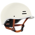 Minimalist Cream Urban Cycling Helmet With Adjustable Coral Straps For City Commuting