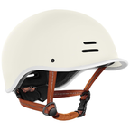 Minimalist Cream Urban Cycling Helmet With Adjustable Coral Straps For City Commuting