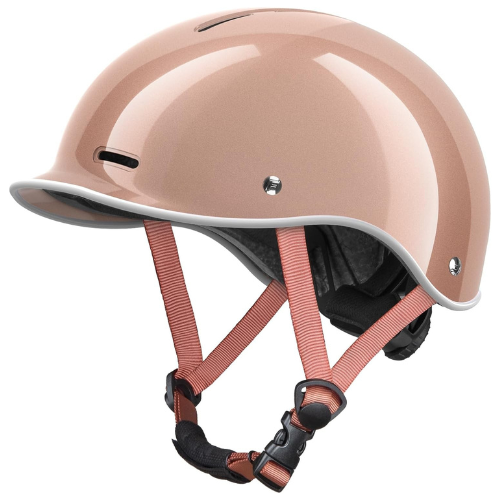 Minimalist Cream Urban Cycling Helmet With Adjustable Coral Straps For City Commuting