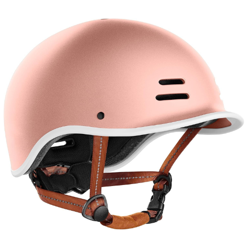 Minimalist Cream Urban Cycling Helmet With Adjustable Coral Straps For City Commuting