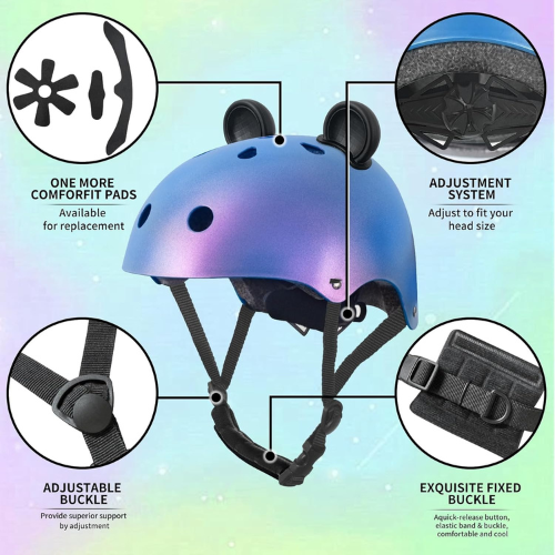 Helmorra White Kids Safety Helmet With Cute Black Ears For Cycling And Skating